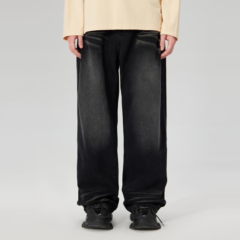 LAMLICKA Cat Whisker Washed Straight Jeans Black