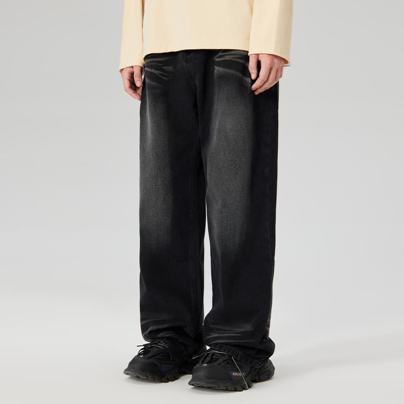 LAMLICKA Cat Whisker Washed Straight Jeans Black