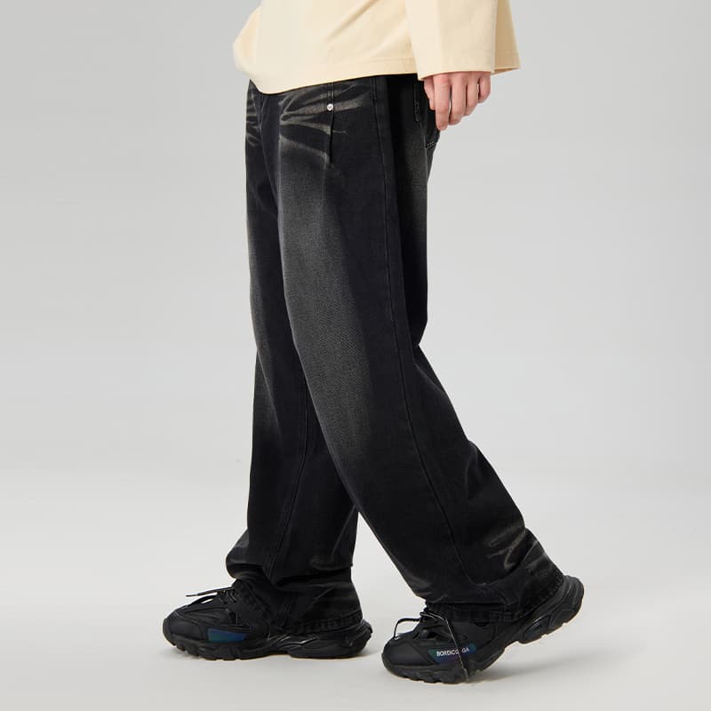 LAMLICKA Cat Whisker Washed Straight Jeans Black