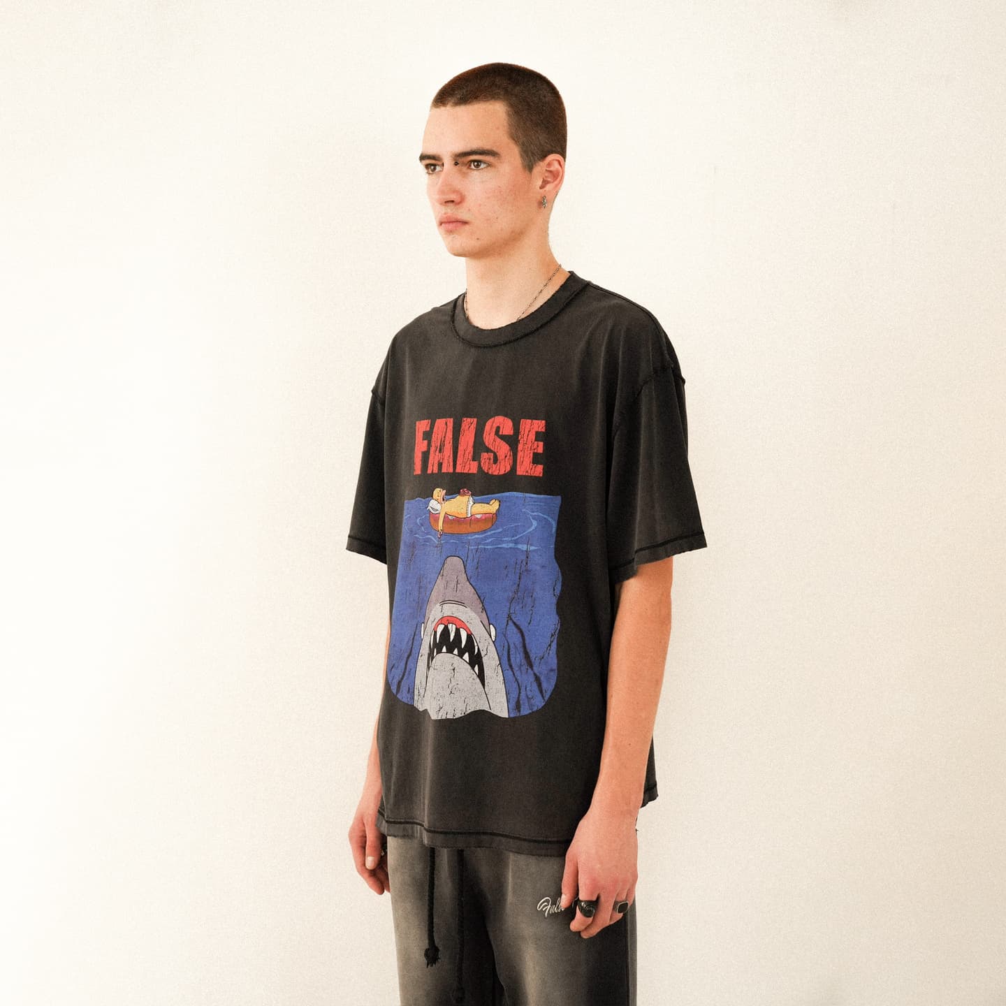 False Perception Simpson Shark Tee Vintage Black