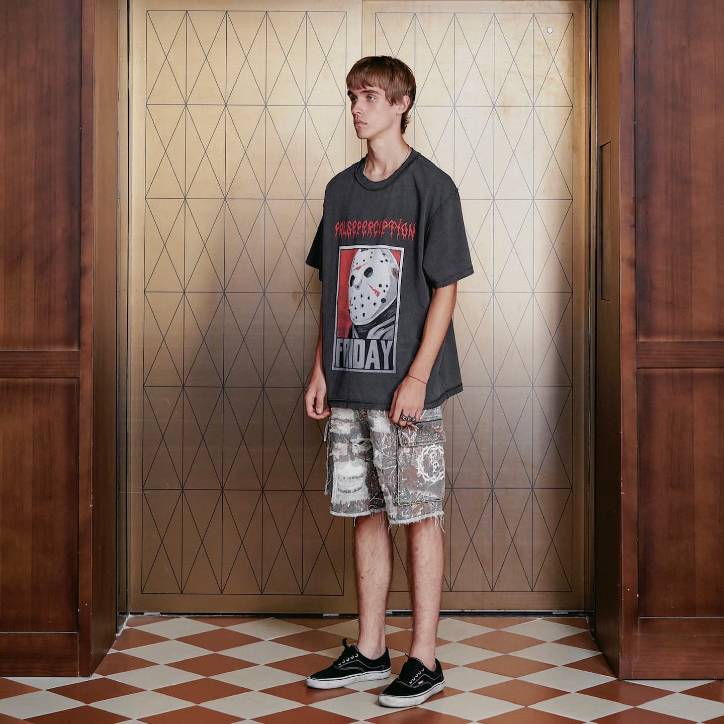 False Perception Mask Print Distressed T-Shirt