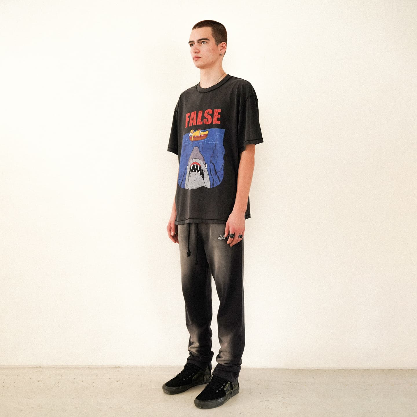False Perception Simpson Shark Tee Vintage Black