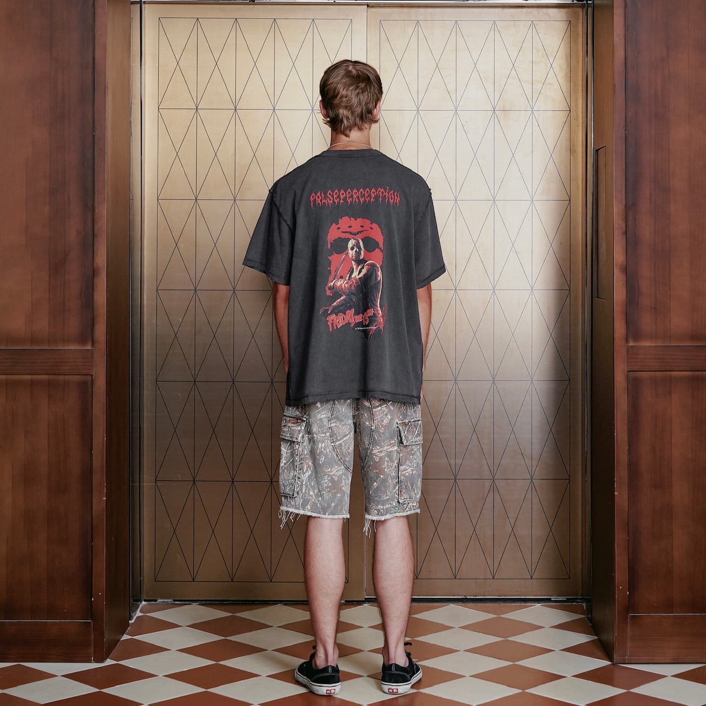 False Perception Mask Print Distressed T-Shirt
