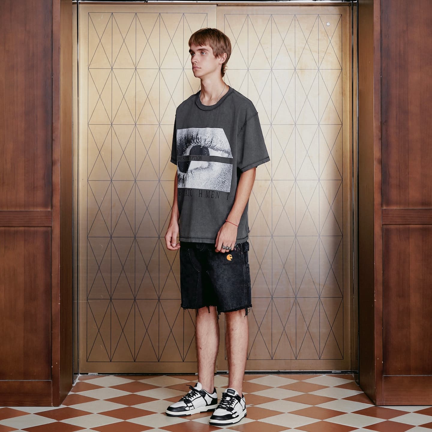 False Perception Distressed Double Eye Tee Black