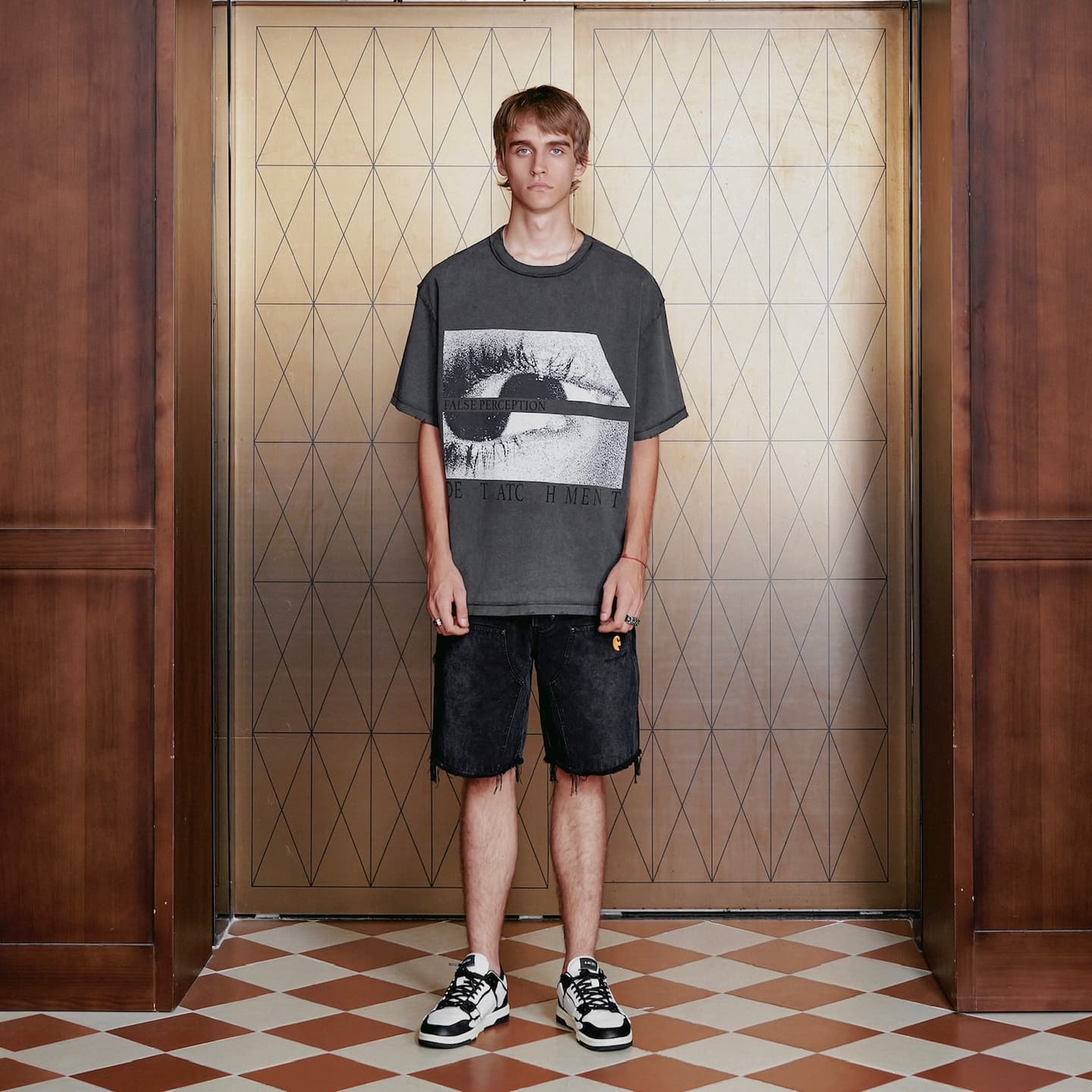 False Perception Distressed Double Eye Tee Black