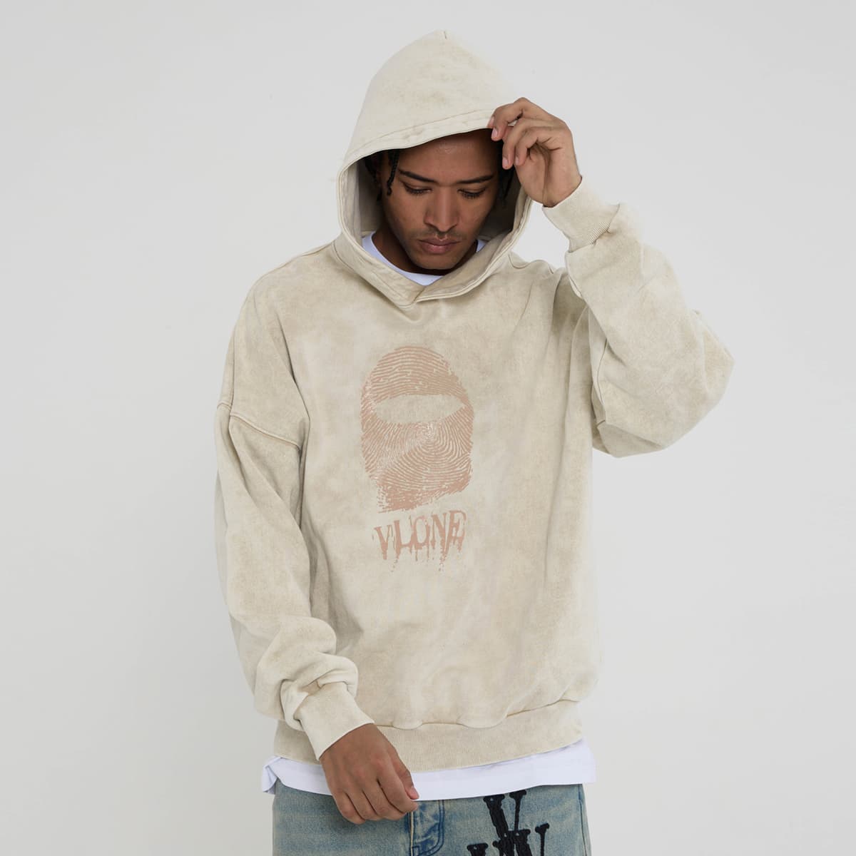 VLONE Fingerprint Logo Hoodie Beige