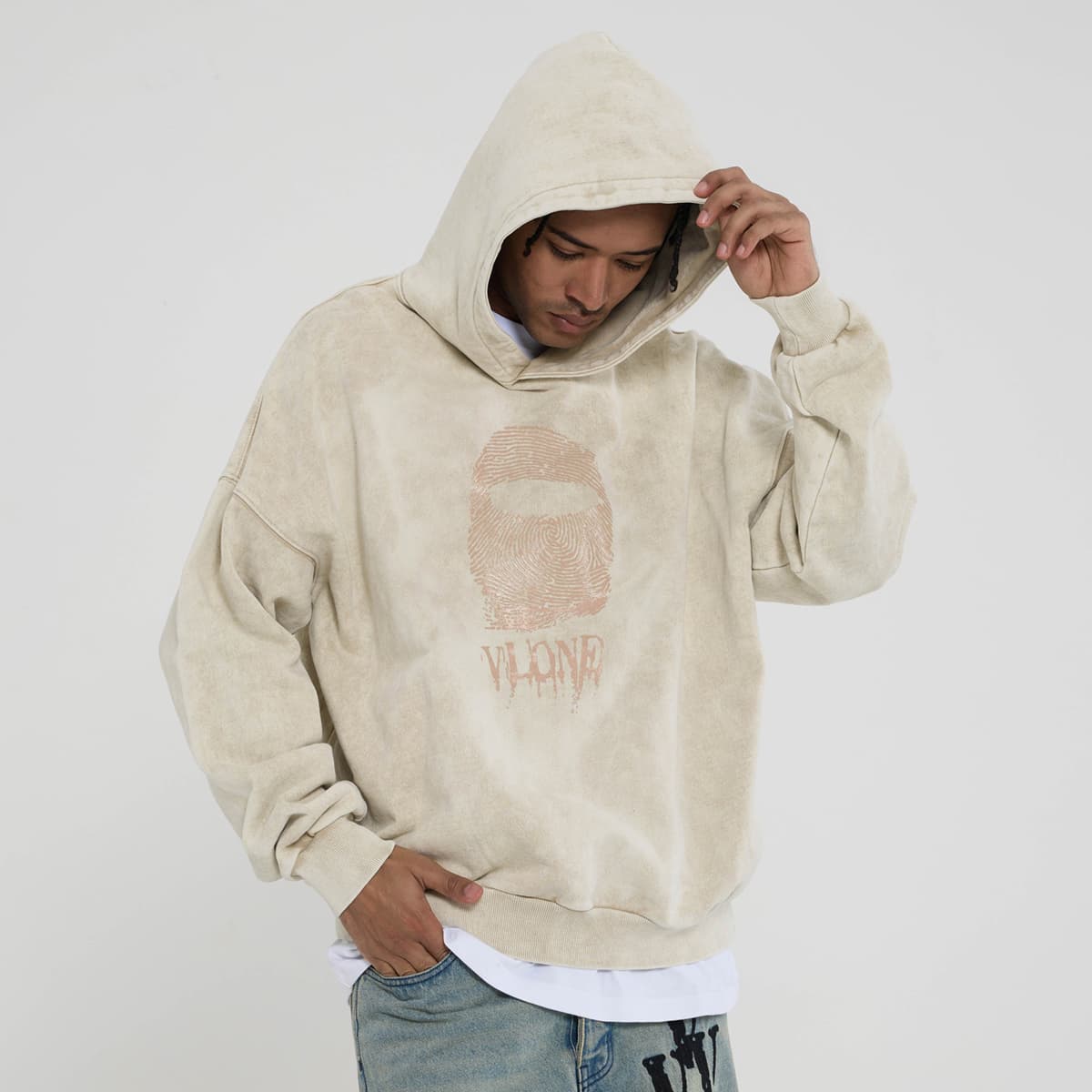 VLONE Fingerprint Logo Hoodie Beige
