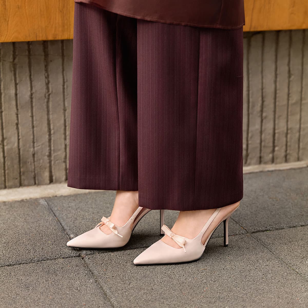 CHARLES&KEITH Satin Bow Pointed Toe Heels