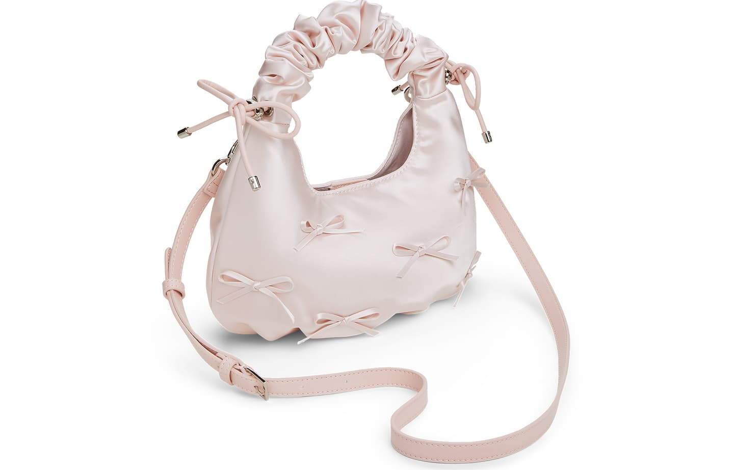 CHARLES&KEITH Bear Charm Bow Pleated Bag Baby Pink