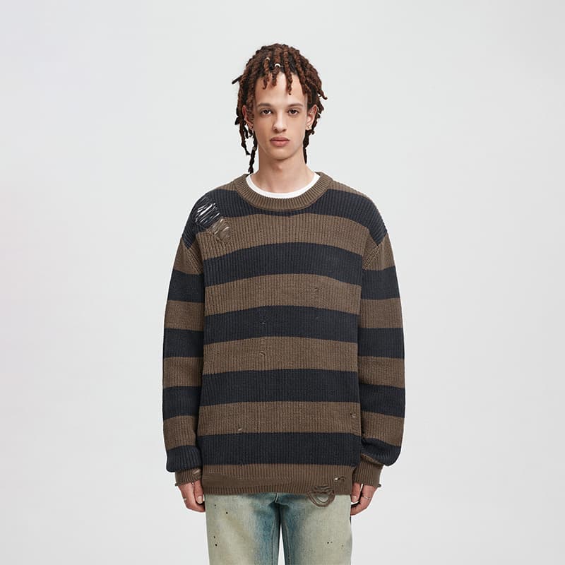 BONELESS Distressed Colorblock Sweater