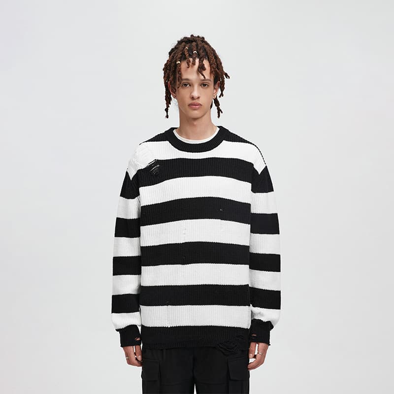 BONELESS Distressed Colorblock Sweater