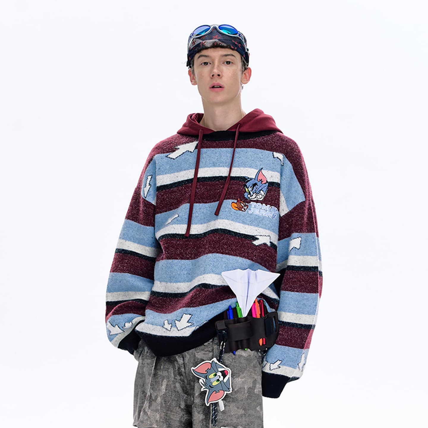 BJHG x Tom and Jerry Retro Striped Embroidered Sweater