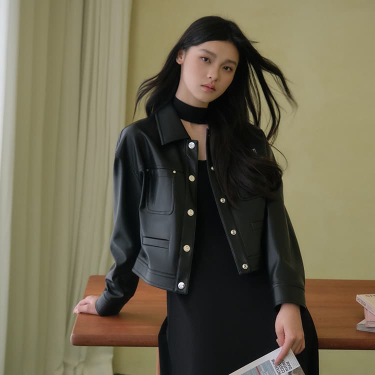 Peacebird Lapel Single-Breasted Leather Jacket