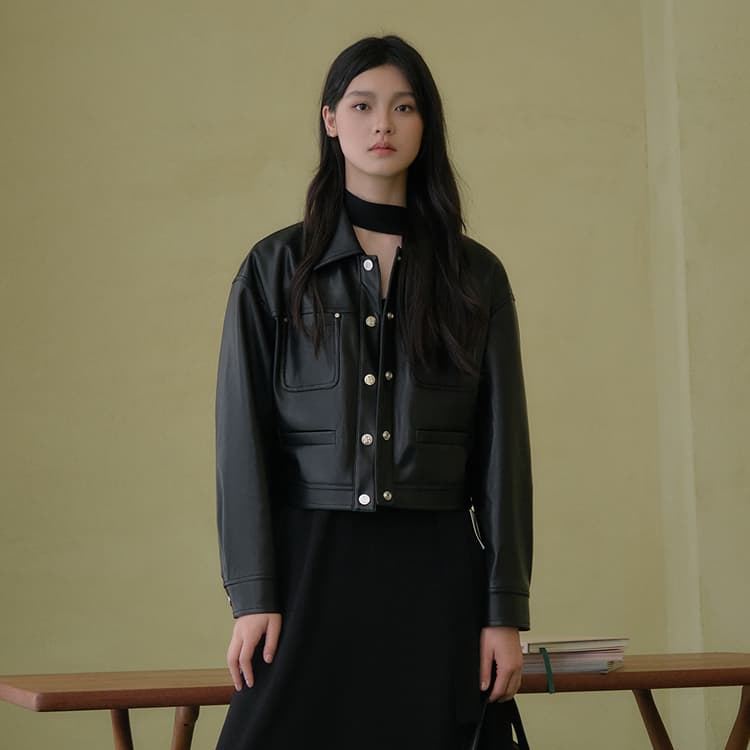 Peacebird Lapel Single-Breasted Leather Jacket