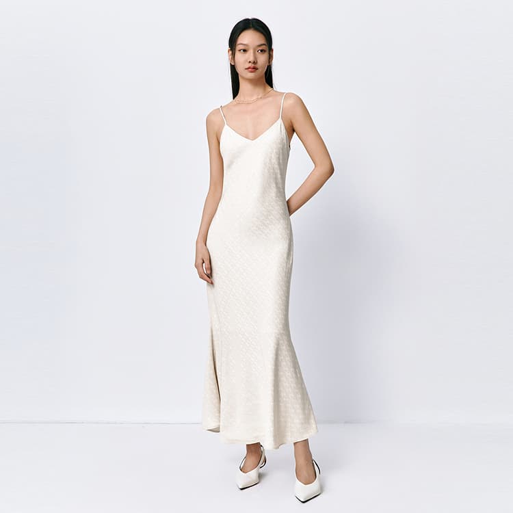 Peacebird Jacquard Slip Dress Beige
