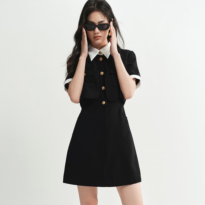 Peacebird Two-in-One Tweed Dress Black