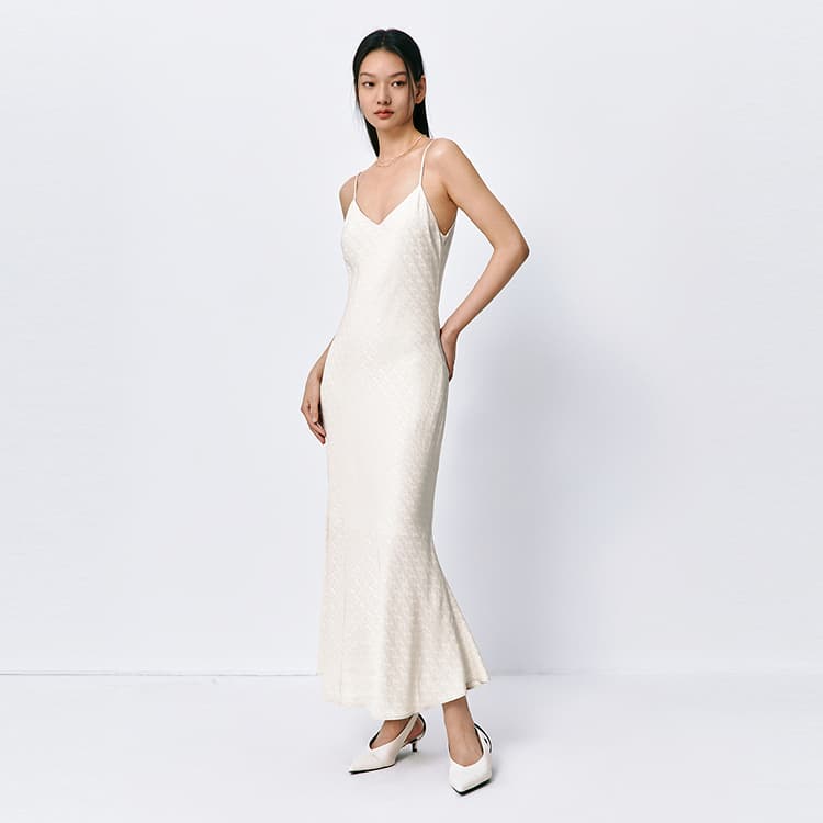 Peacebird Jacquard Slip Dress Beige