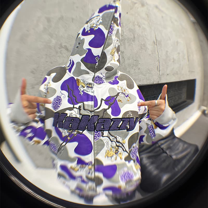 KAKAZZY Camo Zip Hoodie Grey