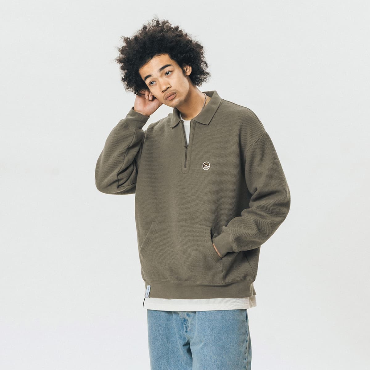 714STREET Waffle Half-Zip Pullover