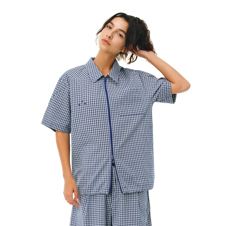 FPA Urban Sports Blue Plaid Embroidered Logo Shirt