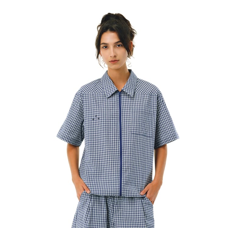FPA Urban Sports Blue Plaid Embroidered Logo Shirt