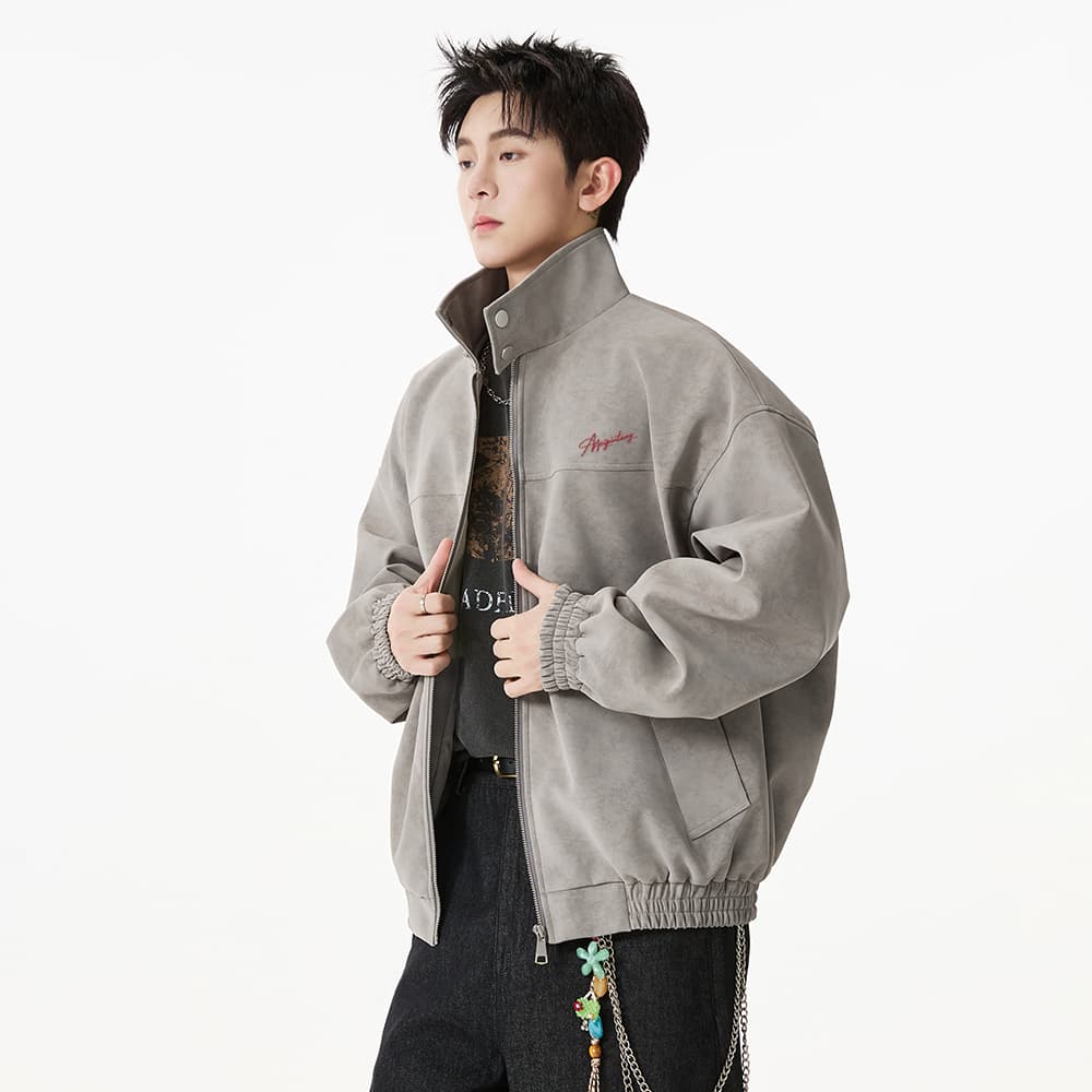 MEIPIN TANG Retro Logo Leather Jacket