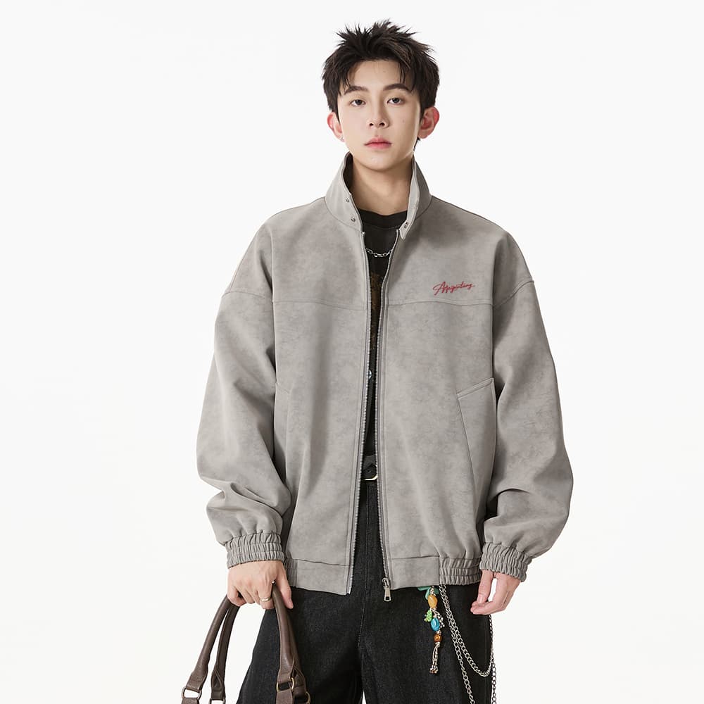 MEIPIN TANG Retro Logo Leather Jacket
