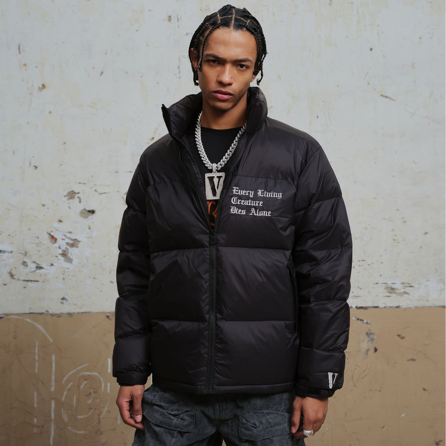 VLONE Classic Logo Down Jacket Black Silver