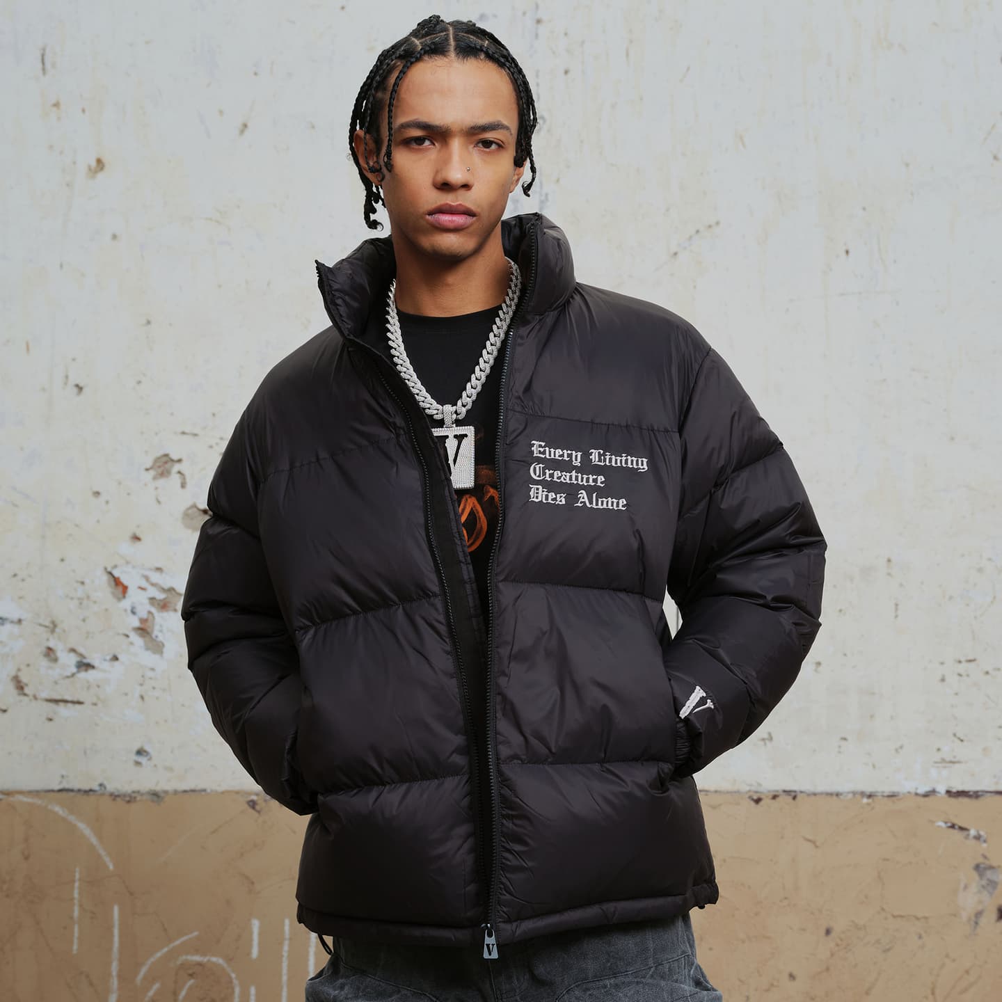 VLONE Classic Logo Down Jacket Black Silver