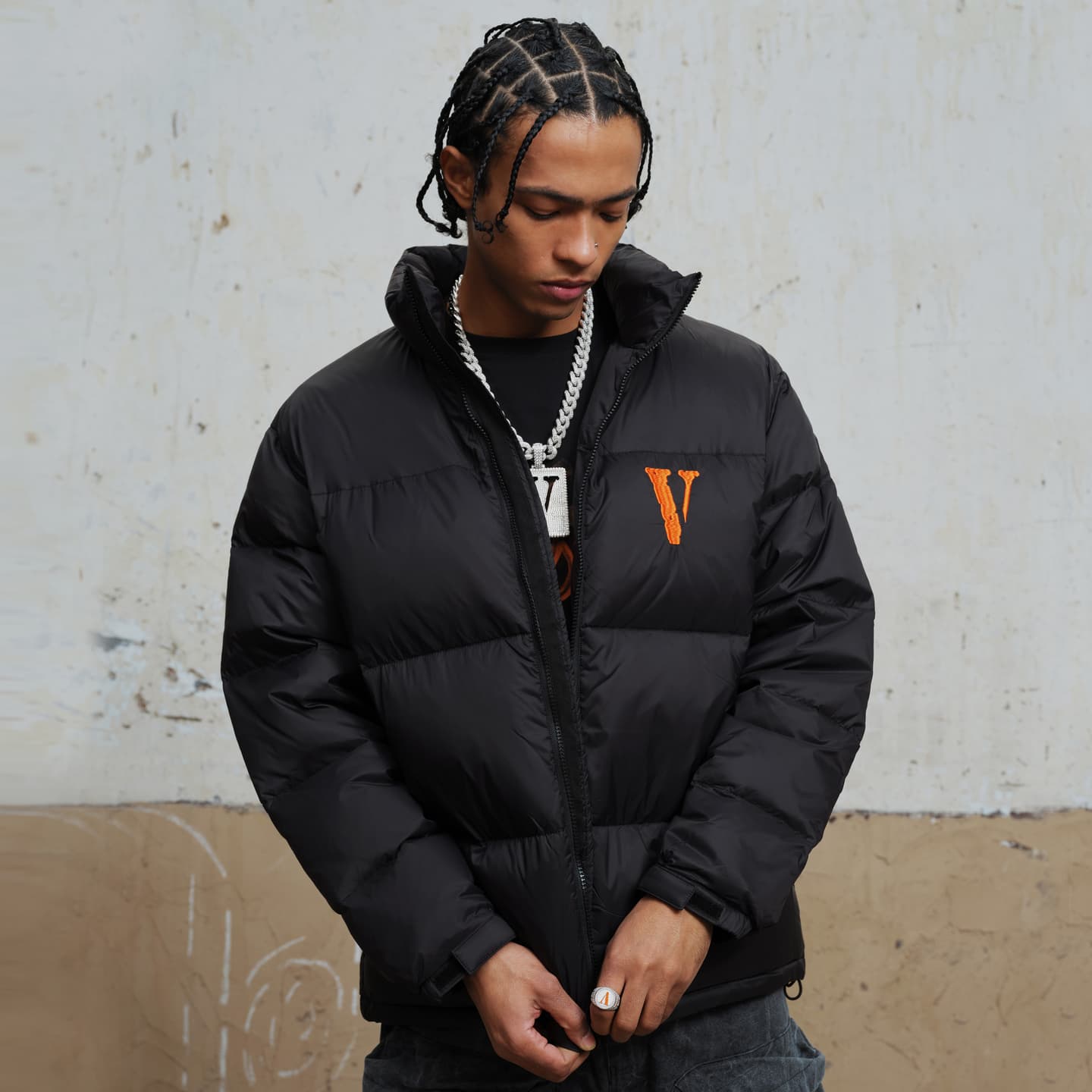 VLONE Gothic Embroidery Puffer Jacket