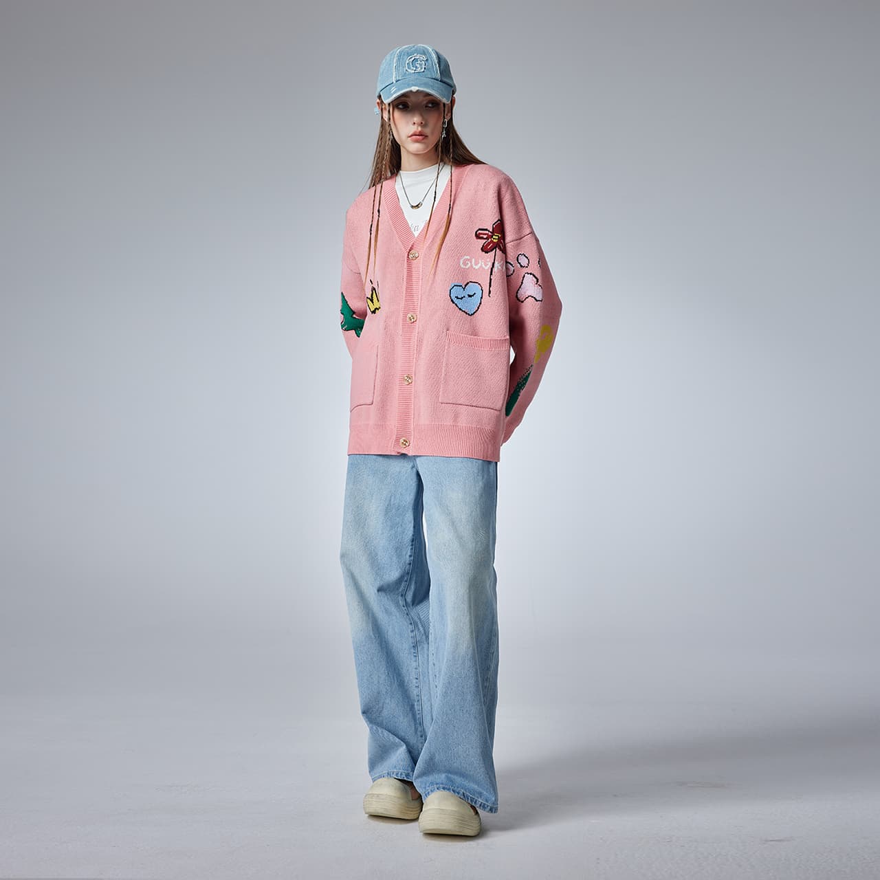 Guuka V-Neck Cardigan Pink