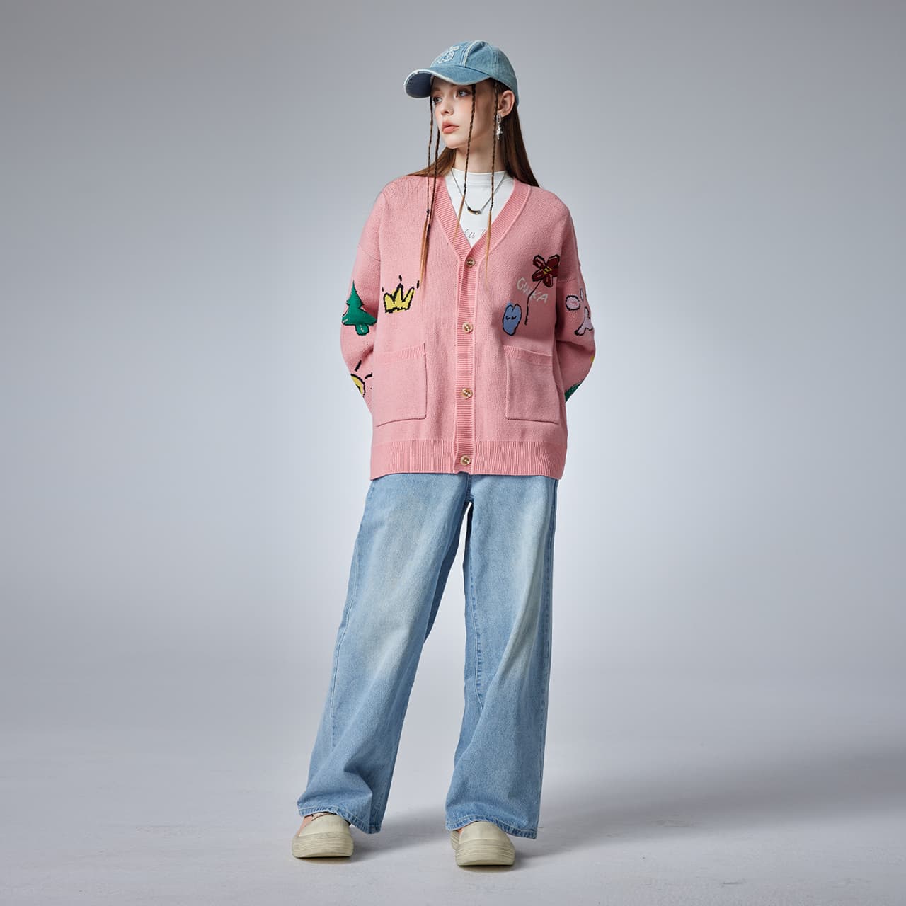 Guuka V-Neck Cardigan Pink