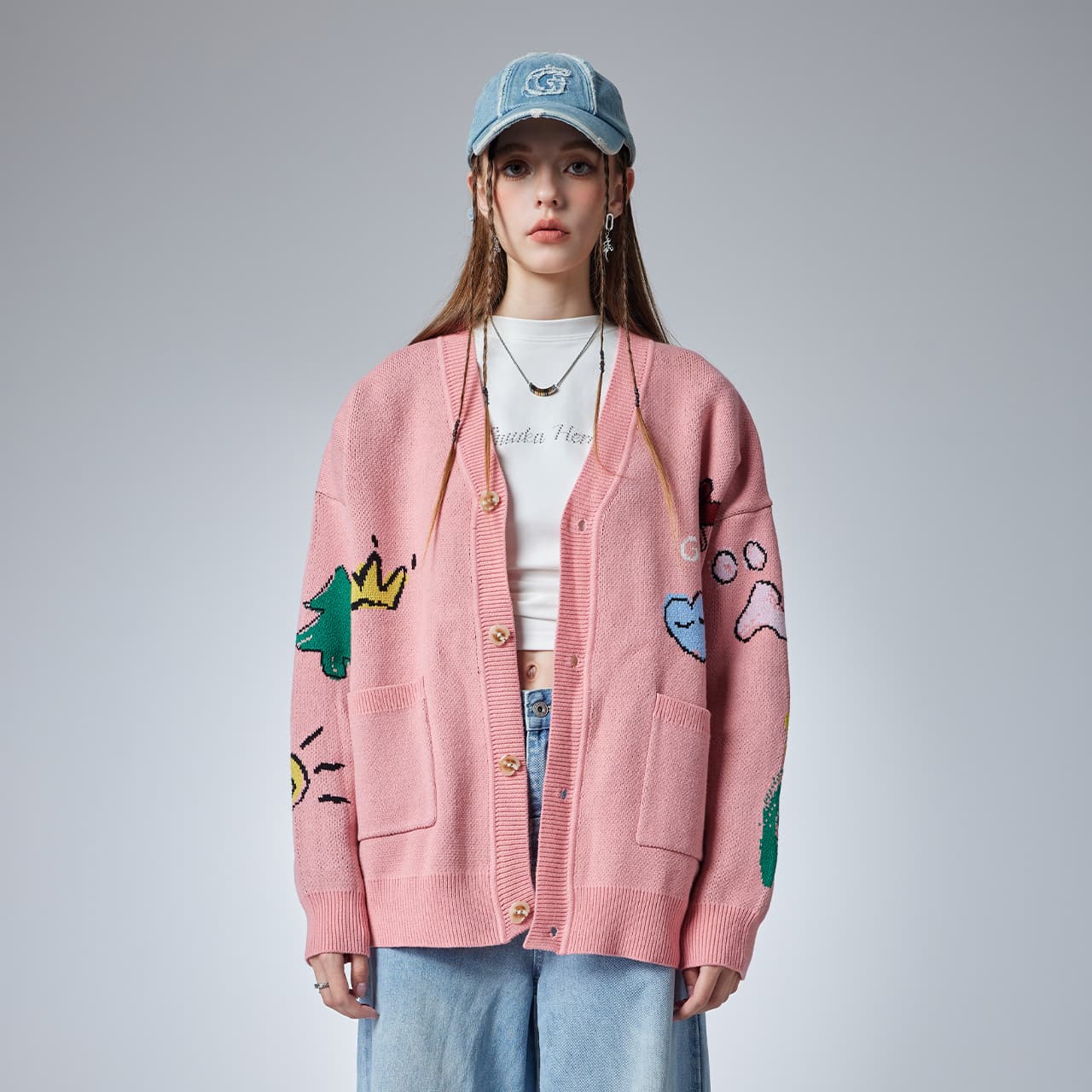 Guuka V-Neck Cardigan Pink