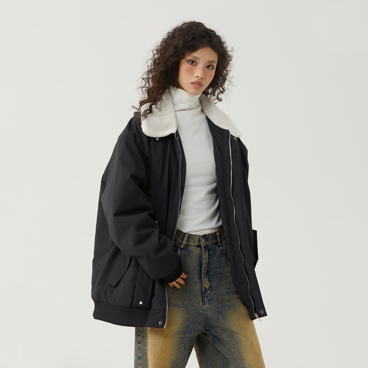 The Simpsons Logo Embroidered Sherpa Collar Down Jacket