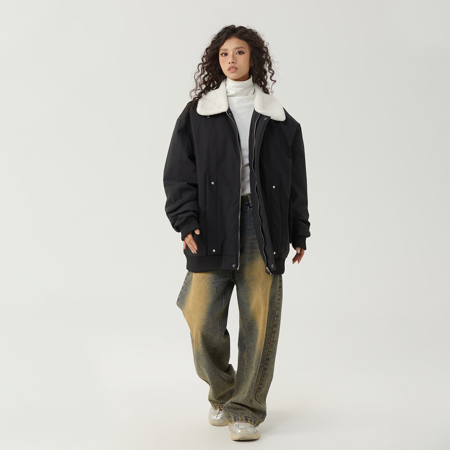 The Simpsons Logo Embroidered Sherpa Collar Down Jacket