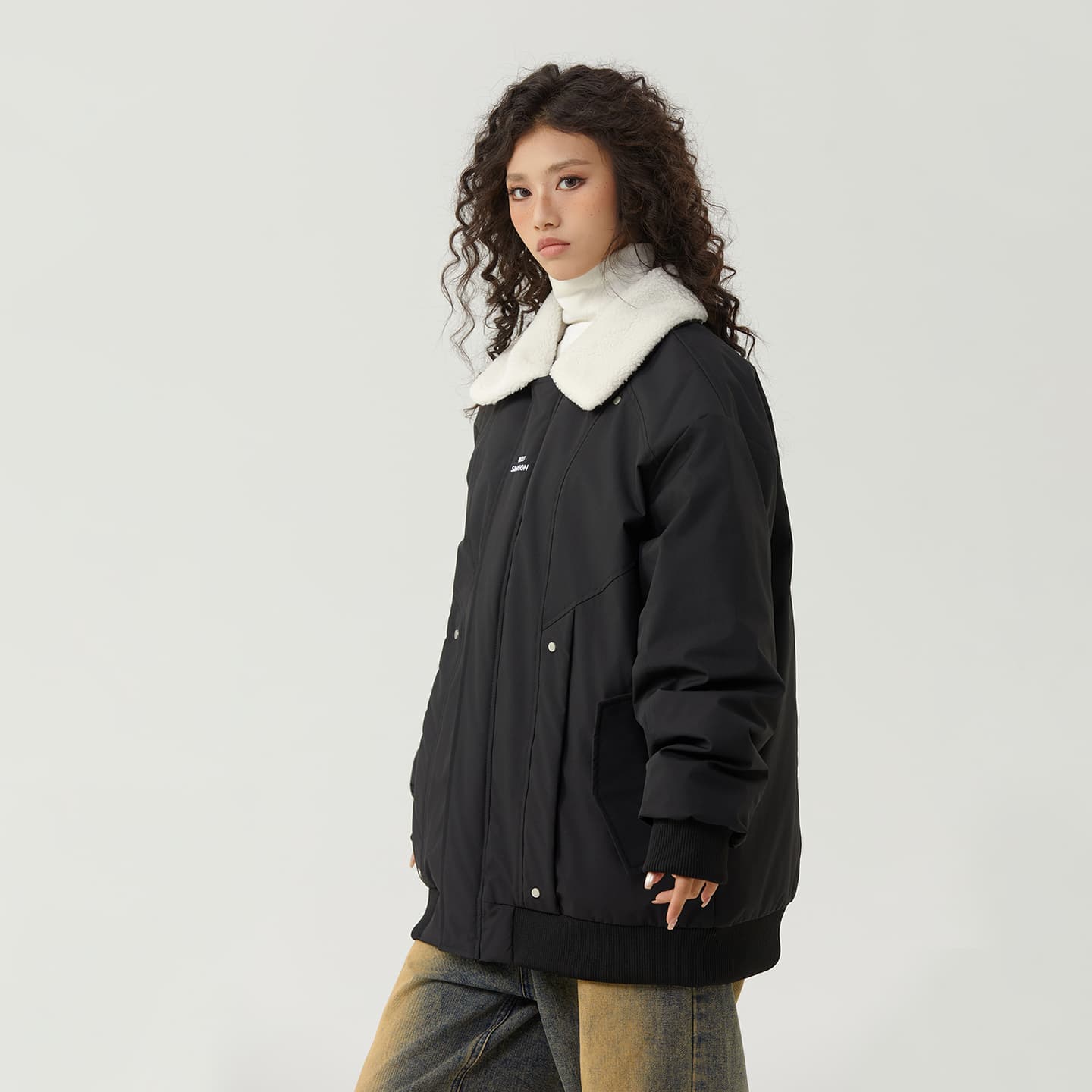 The Simpsons Logo Embroidered Sherpa Collar Down Jacket