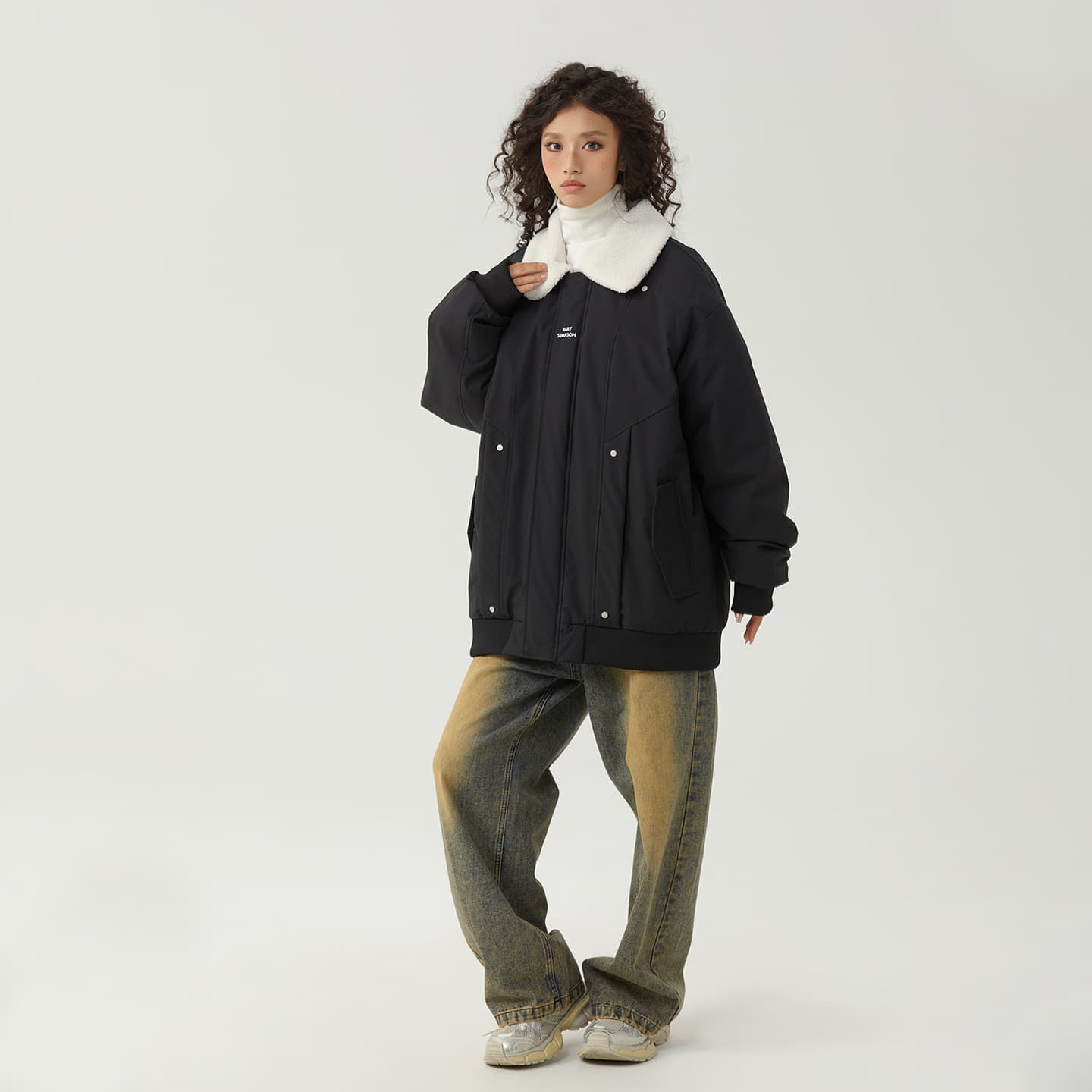 The Simpsons Logo Embroidered Sherpa Collar Down Jacket