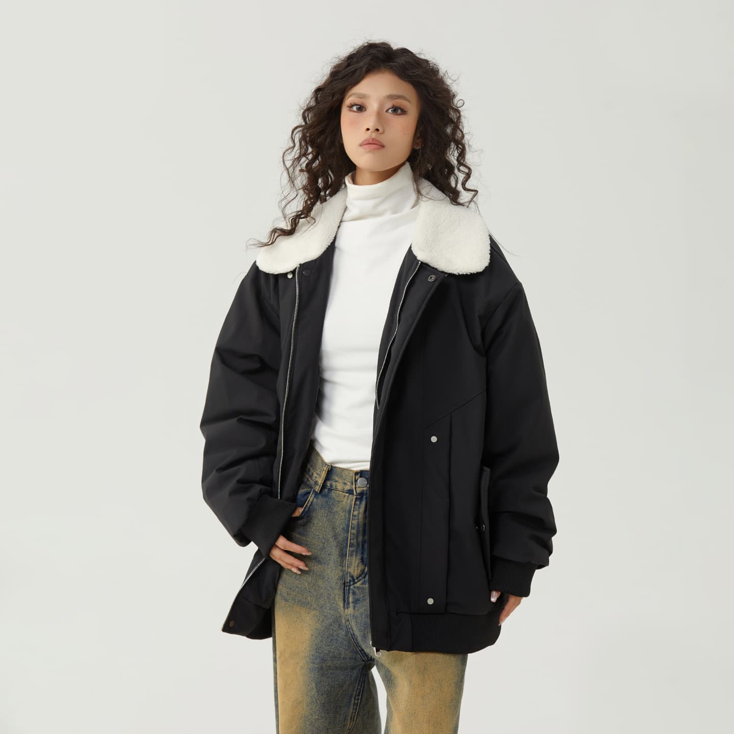 The Simpsons Logo Embroidered Sherpa Collar Down Jacket