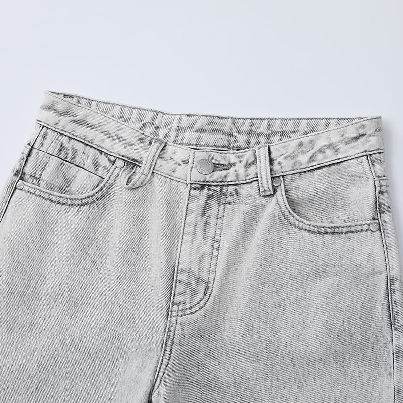 STARTER Washed Loose Mid-Rise Straight Jeans