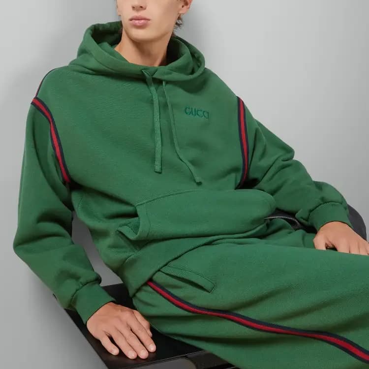 Gucci SS24 Striped Logo Hoodie Green