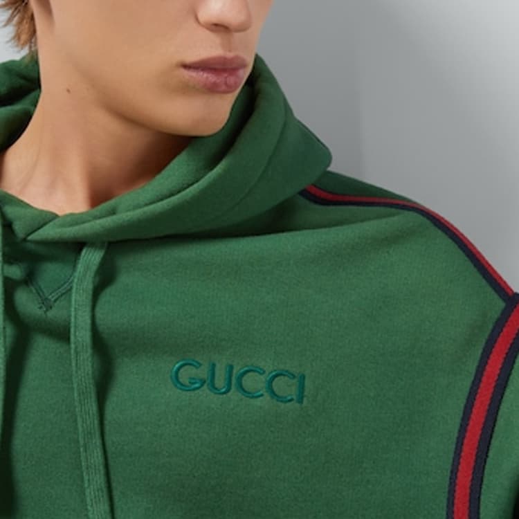 Gucci SS24 Striped Logo Hoodie Green