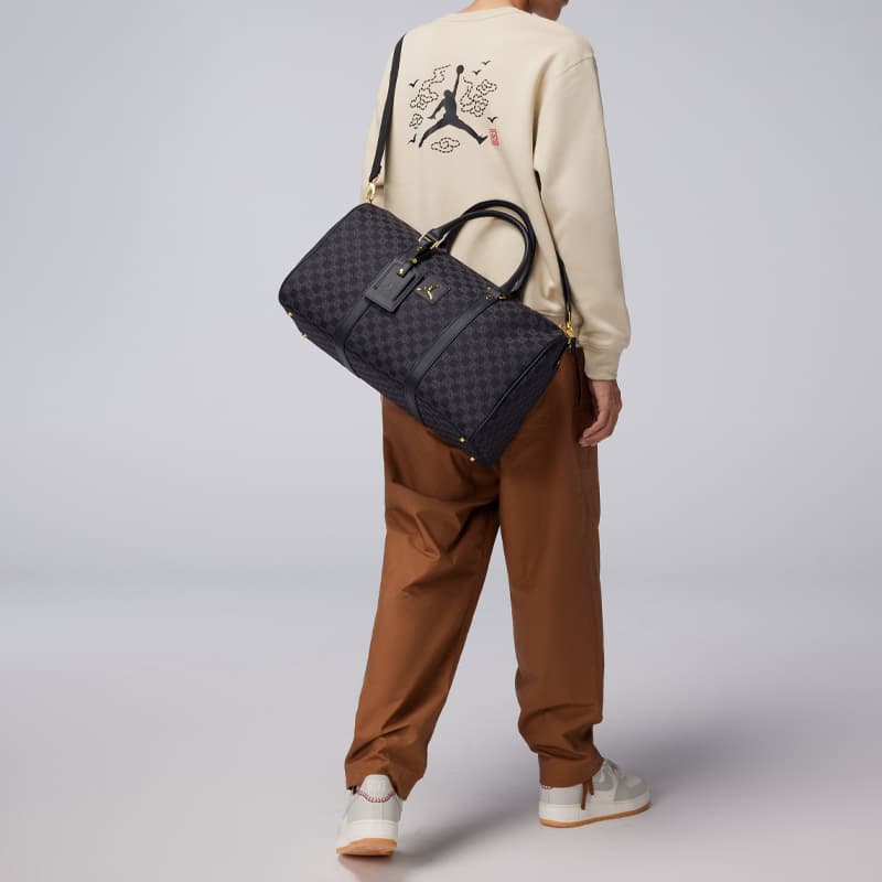 Jordan Checkered Fabric Bucket Bag Black