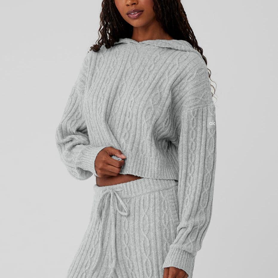 alo yoga Hoodie Knit Pullover Athletic Heather Grey