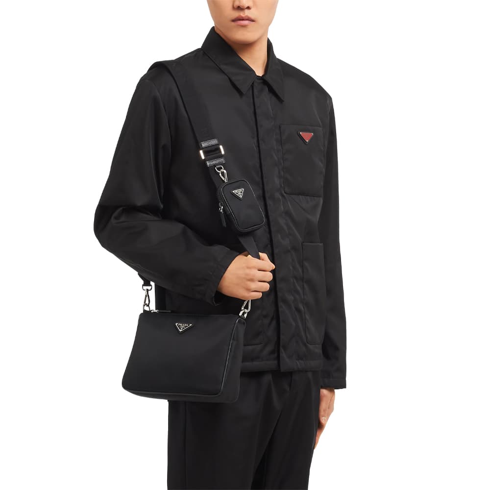 Prada Hobo Nylon Messenger Bag Black