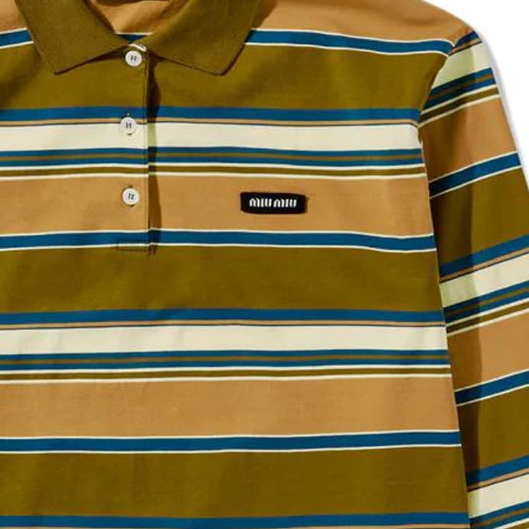 Miu Miu SS24 Striped Knit Polo Green