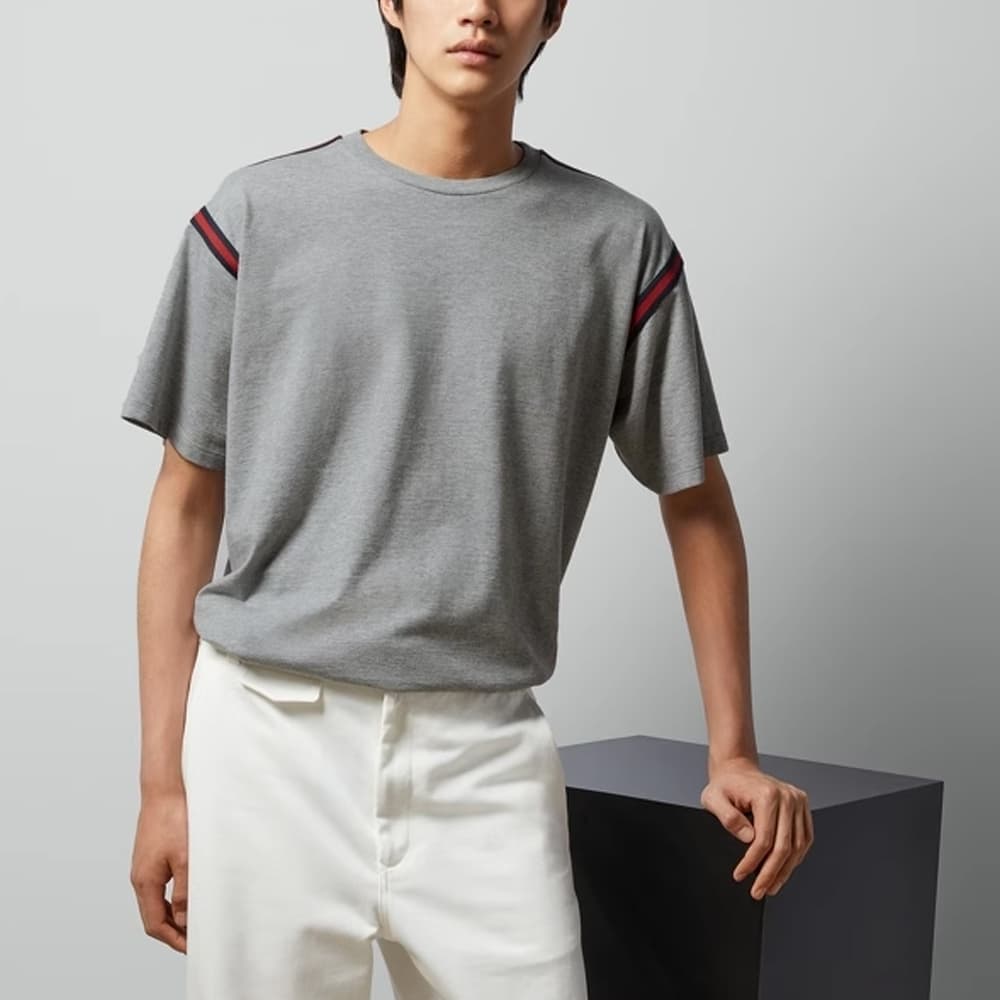 GUCCI FW23 Striped Crewneck Tee Gray