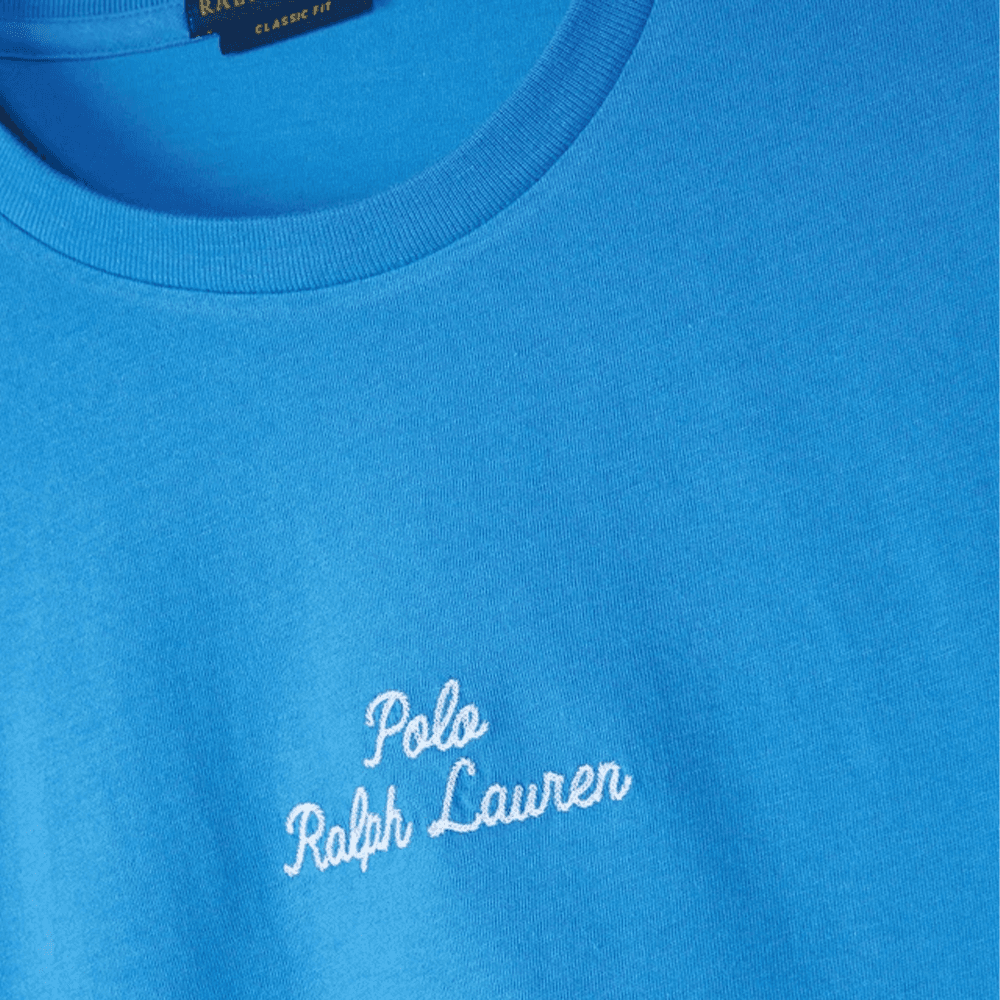Ralph Lauren Ribbed Crewneck Embroidered Loose Fit T-Shirt Blue