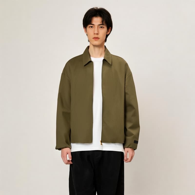 Fear of God Essentials Fall24 BACK TO SCHOOL Textured Nylon Trucker Jacket MILITARY