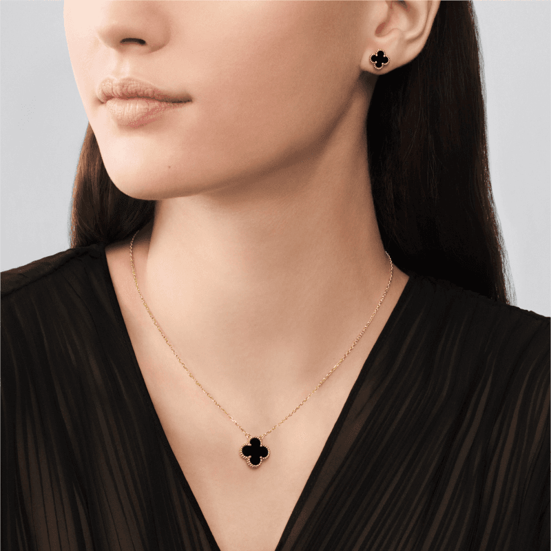 Van Cleef & Arpels Alhambra Single Flower Earrings Black Gold