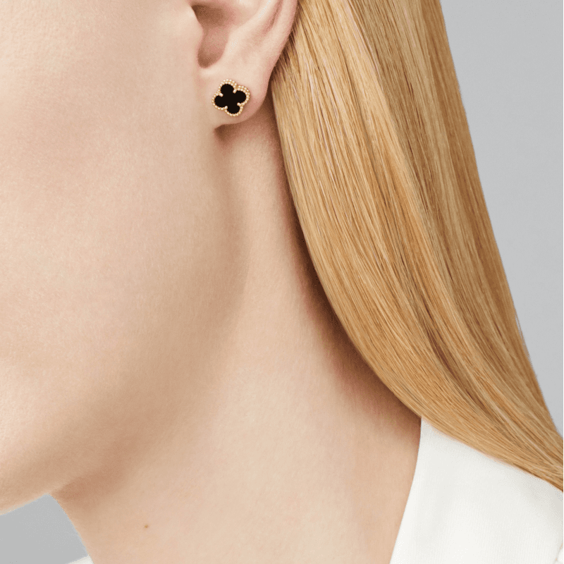 Van Cleef & Arpels Alhambra Single Flower Earrings Black Gold